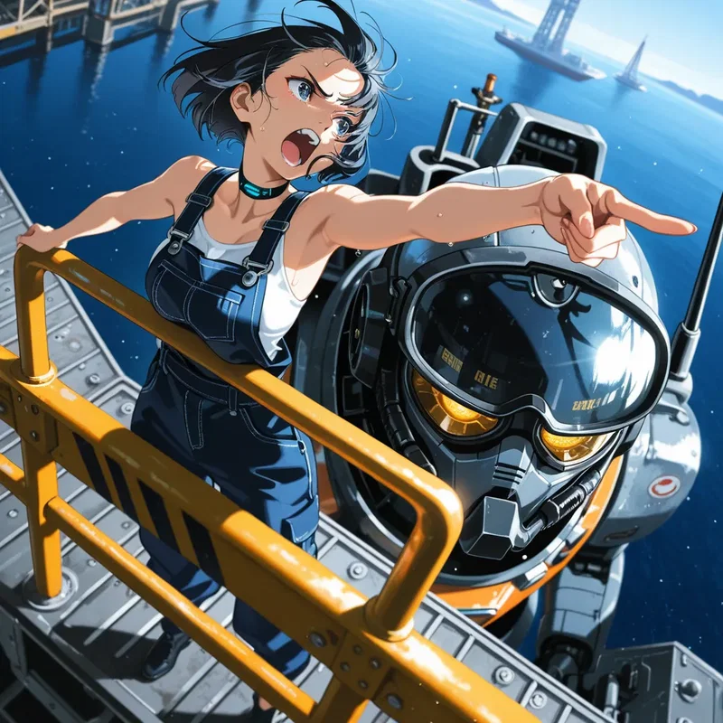 巨大ロボを整備するチーフメカニックの女の子2