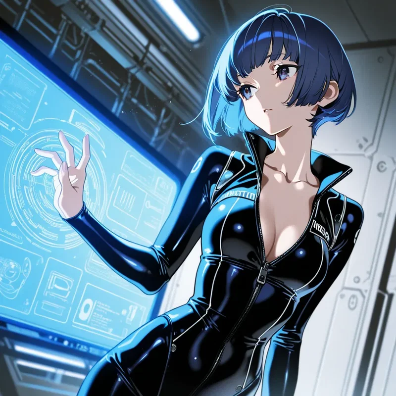 モニター画面で機内チェックをする整備士の女の子