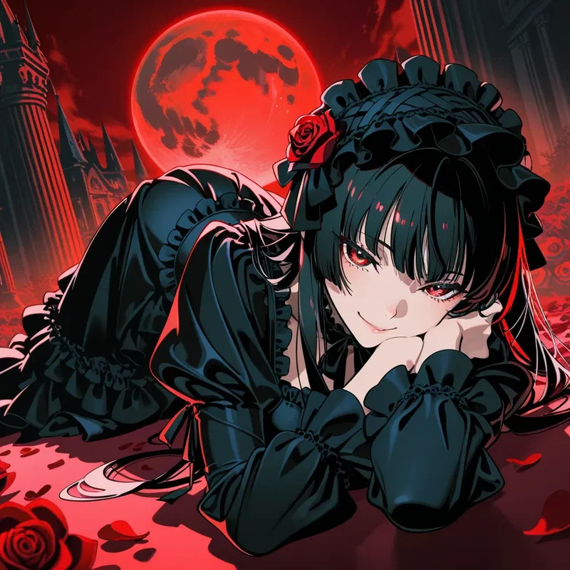 赤い月と舞い散る薔薇のゴスロリ少女２