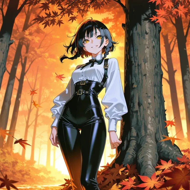 紅葉の中の少女