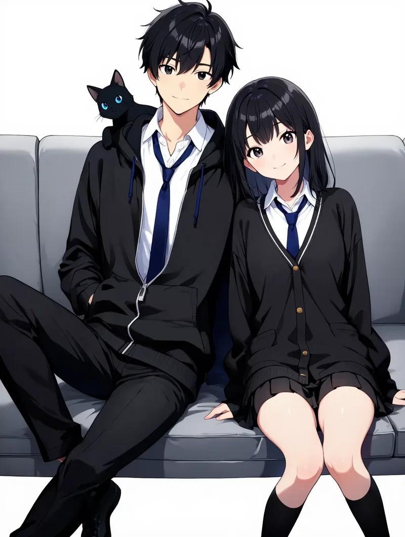 仲のいいカップルと黒猫