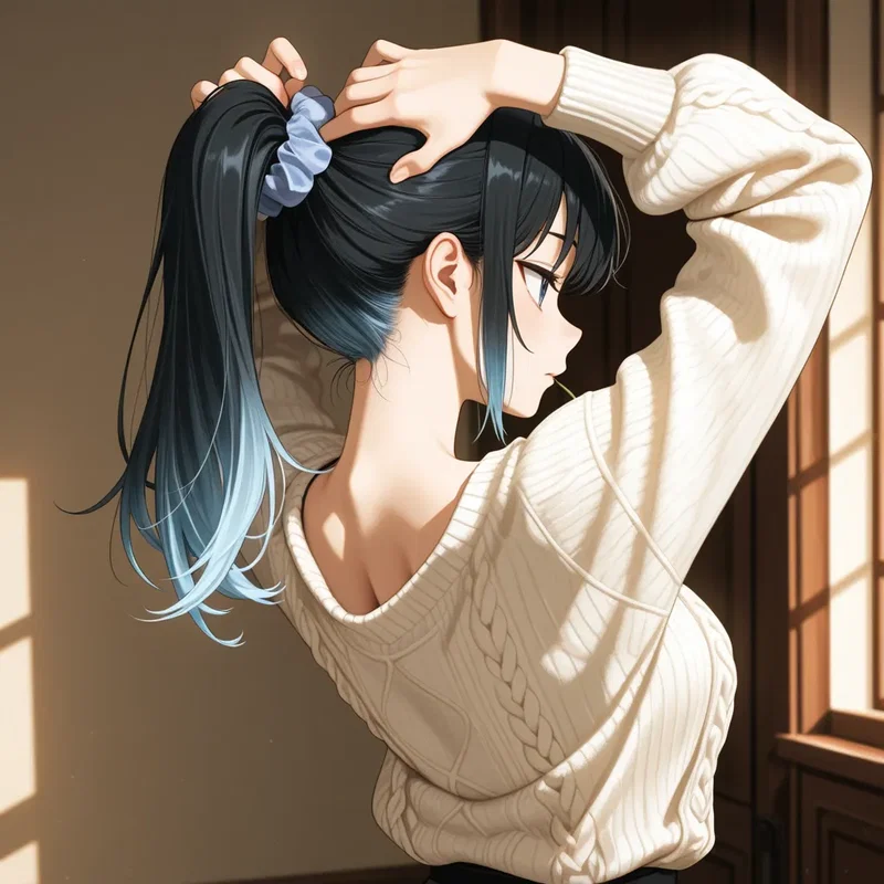 シュシュで髪をまとめてる女の子