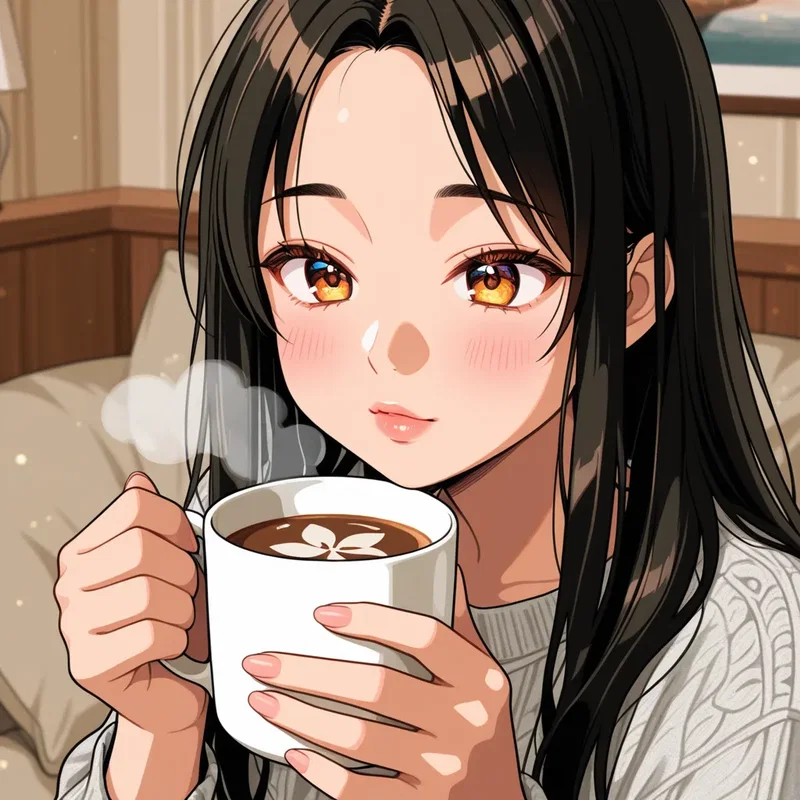 人気絵師のタグで作ったコーヒーを飲むお姉さん13