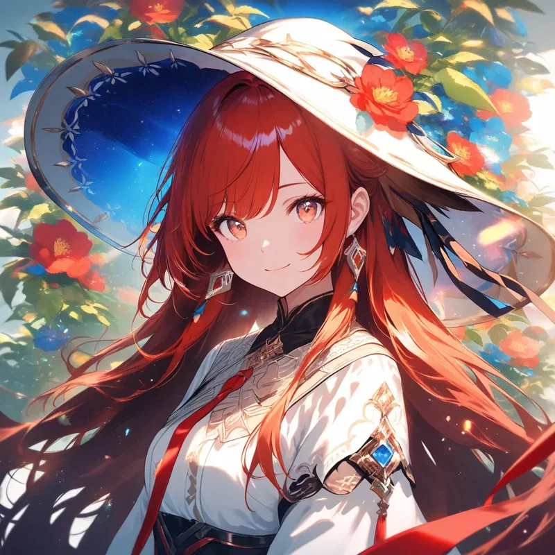 つば広の帽子をかぶった赤髪の少女