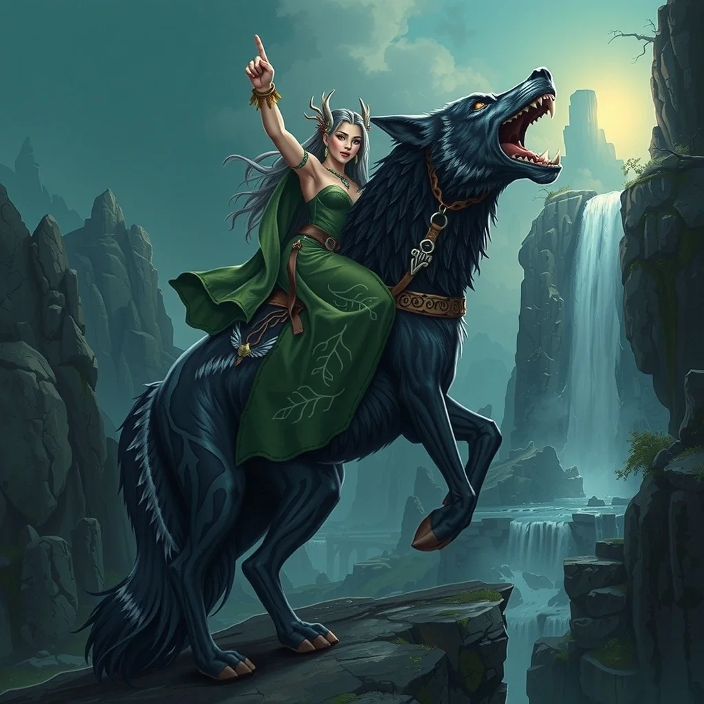 Dryade sur son Loup Majestueux