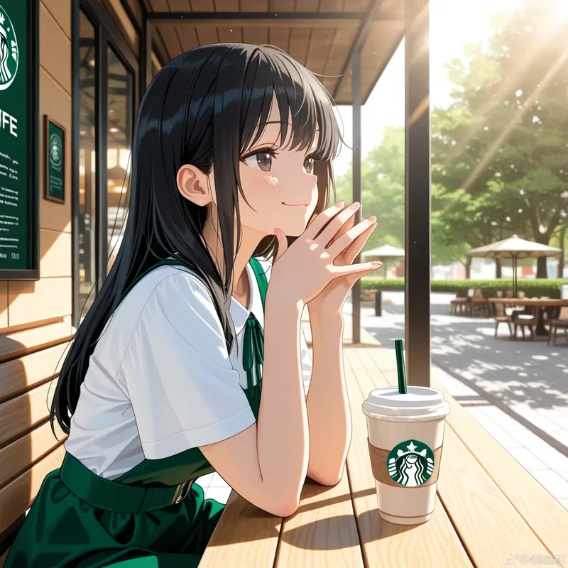 スタバのオープンカフェでくつろぐ女の子４