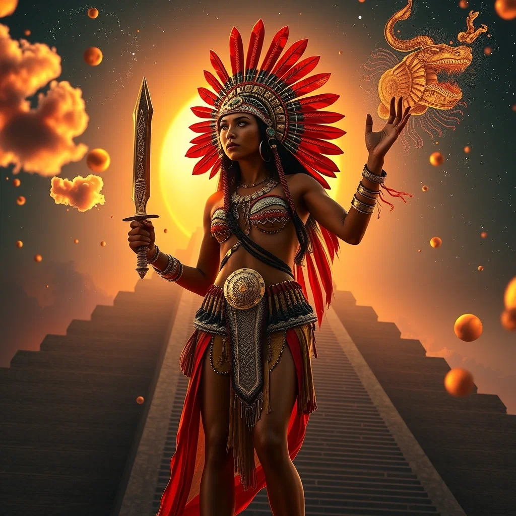 Portrait of a fierce Aztec priestess-warrior