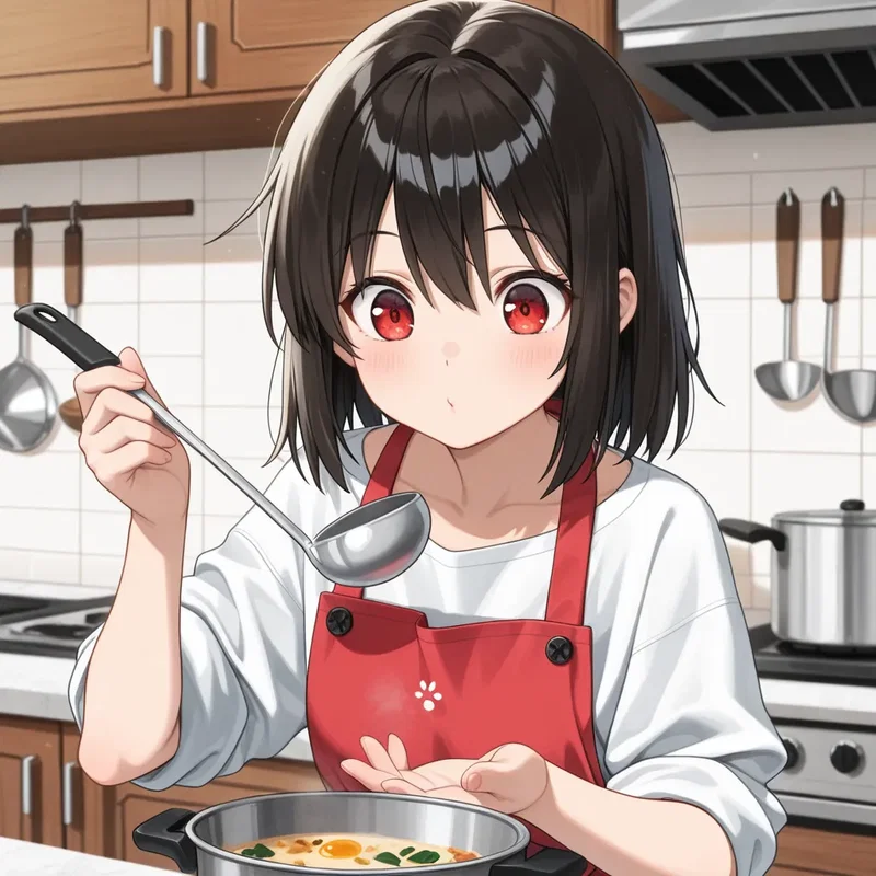 作った料理の味見をしようとしてフーフーしてる女の子