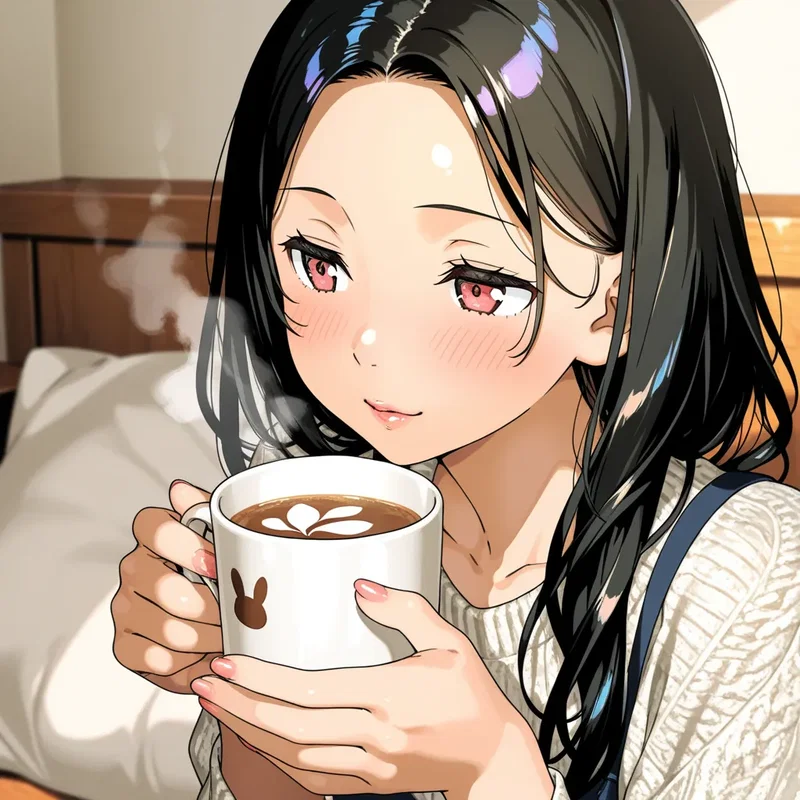 人気絵師のタグで作ったコーヒーを飲むお姉さん4