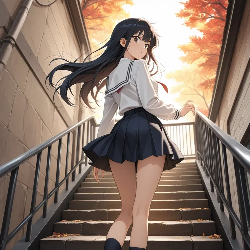 後ろから名前を呼ばれて振り返る少女５