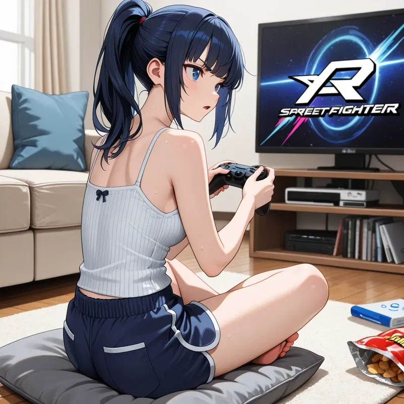 リビングでゲームをしてて家族から文句言われてる少女