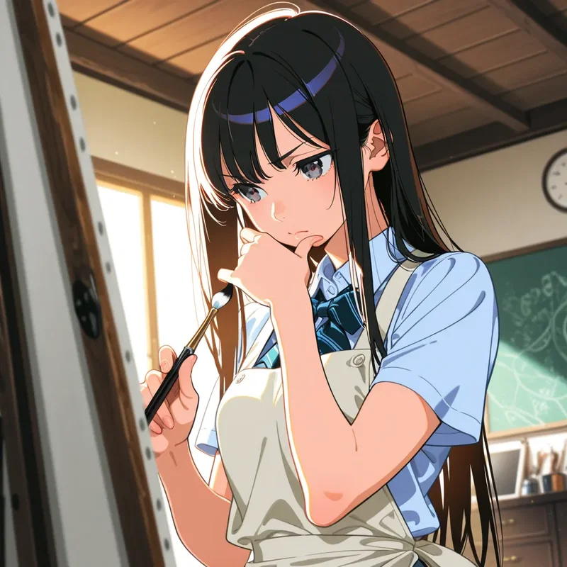 いまいち自分の絵に納得がいかない美術部の女の子