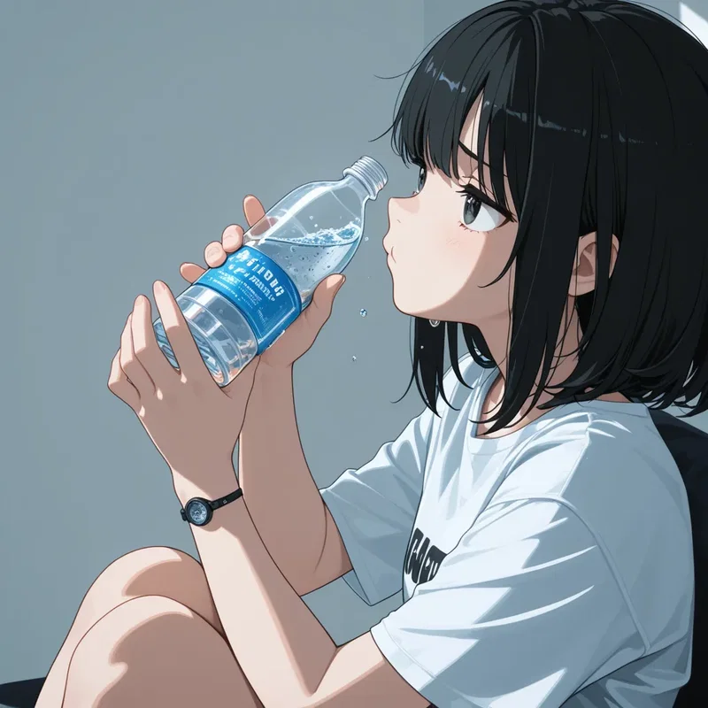 初めて炭酸水を飲んでみたが思ってたより美味しくなくてふくれっ面の女の子