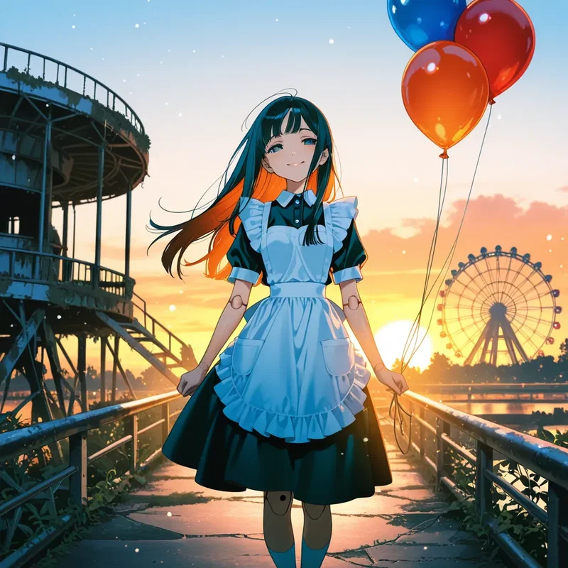 ある事故で廃墟になった遊園地、そこで一人風船を配っているアンドロイドの女の子