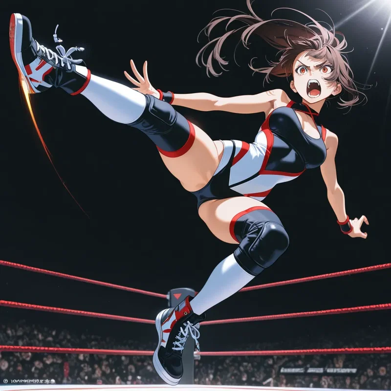 延髄斬りを繰り出そうとする女子プロレスラー