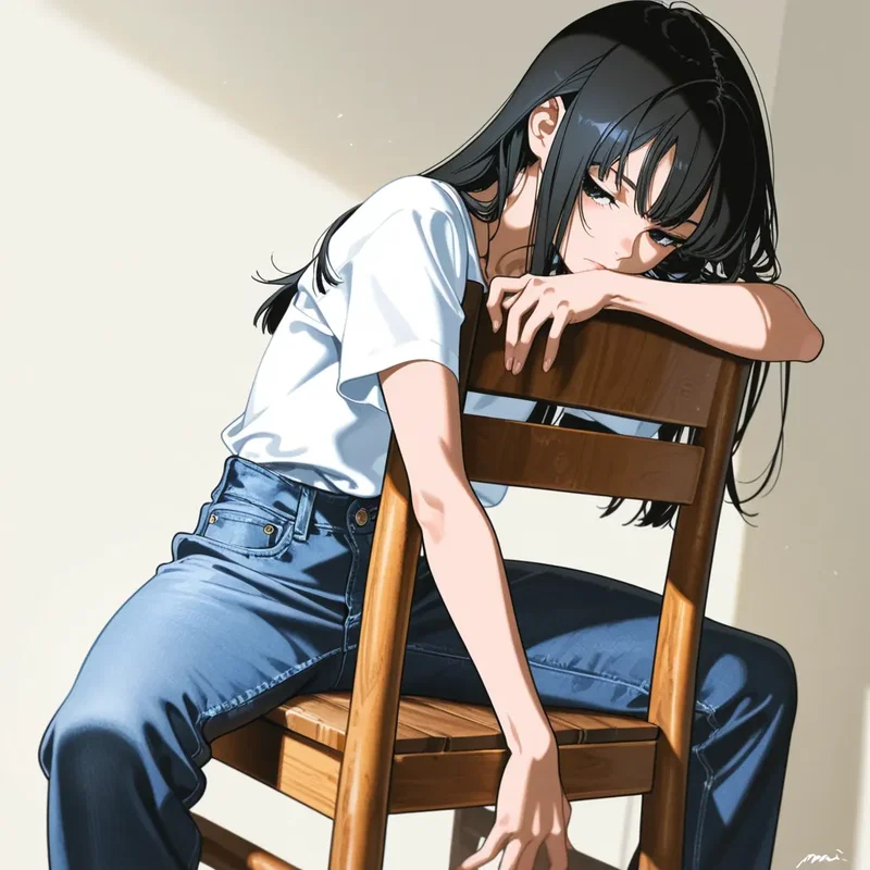 椅子に反対に座る気だるげな女の子