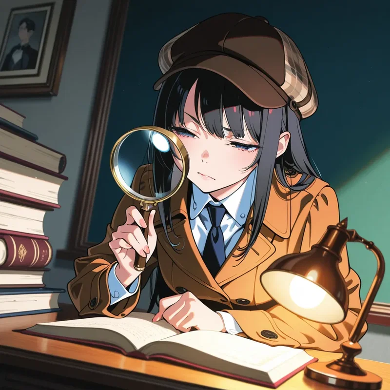 事件のあった書斎を物色する探偵の女の子