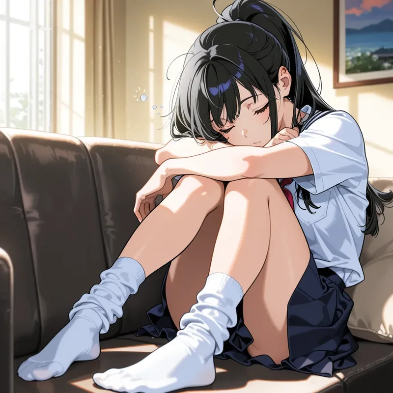 よっぽど疲れていたのか学校から帰って来るや否や制服も着替えずにソファーの上で寝てしまった女の子2