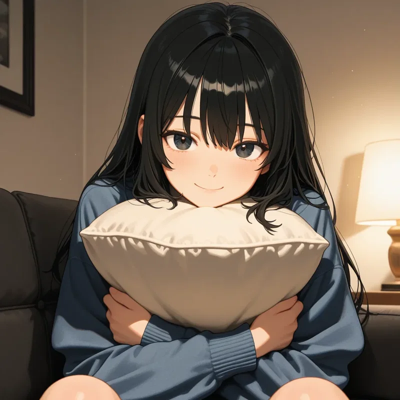 クッションを胸に抱いて見つめてくる女の子２