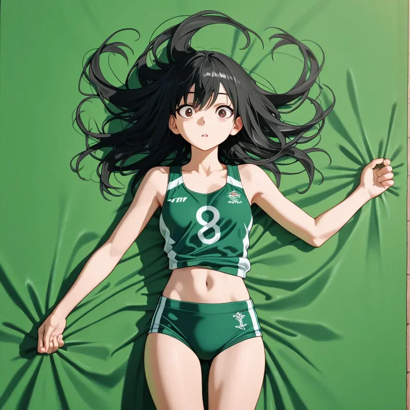 絶対無理と思っていた高さを奇跡的に跳べてしまって放心状態になってしまった走り高跳びの陸上部の女の子