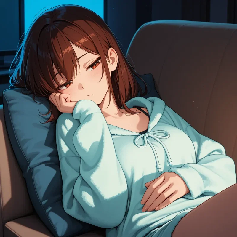 リビングのソファーで横になってつまらなさそうにテレビを見ている女の子