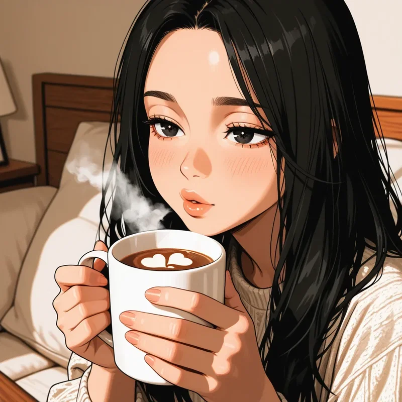 人気絵師のタグで作ったコーヒーを飲むお姉さん9