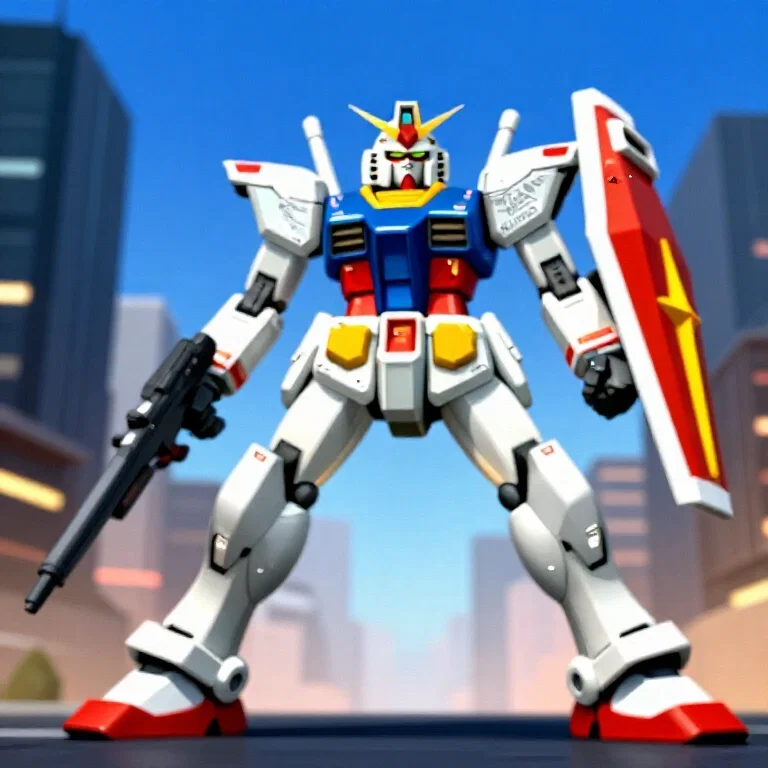 gundam fighting in city