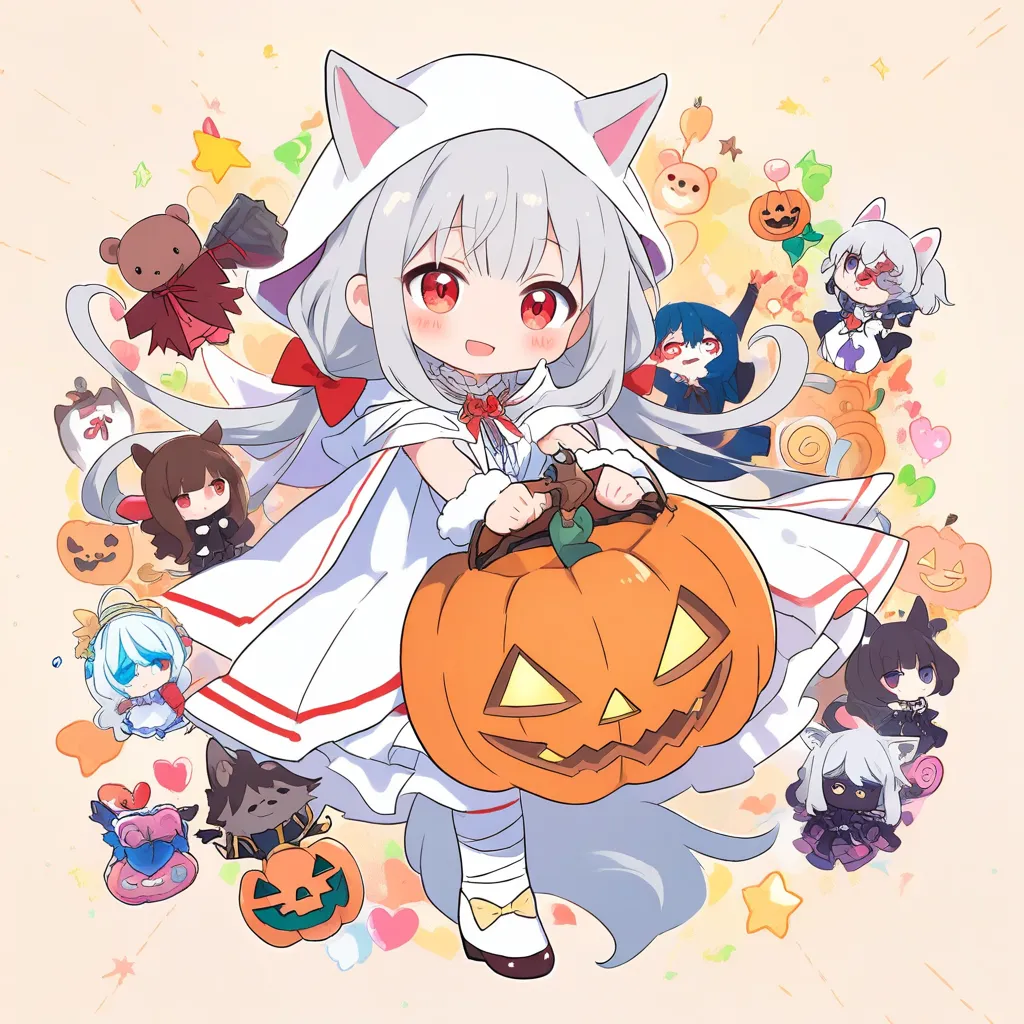 ハロウィンのカボチャを持って