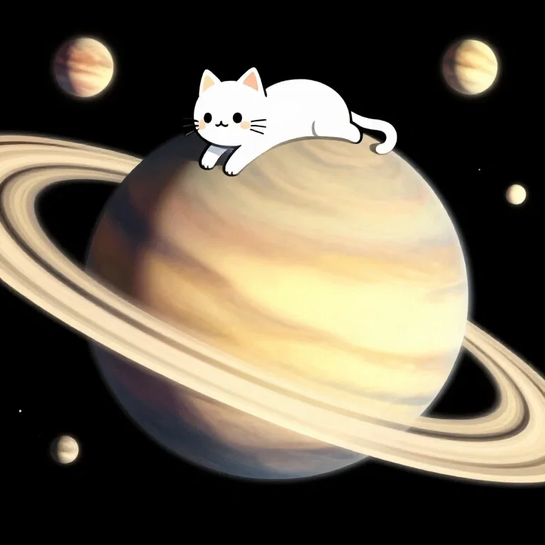 manga style cat on saturn