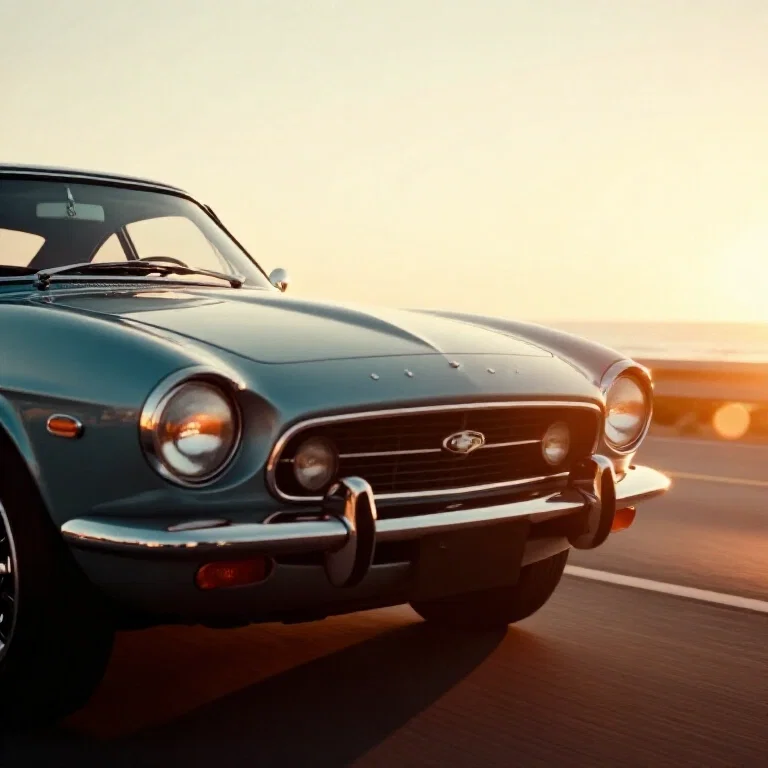 1960s sports car coastal sunset
