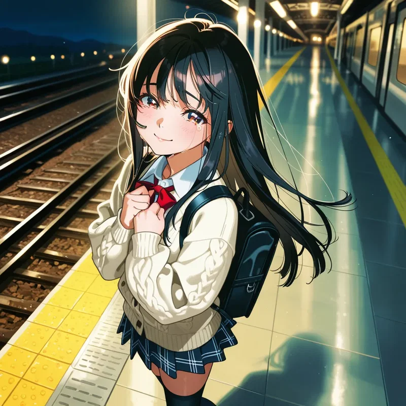 引っ越しで遠くに行ってしまうすごく仲の良かった友達と駅でお別れして泣いている女の子