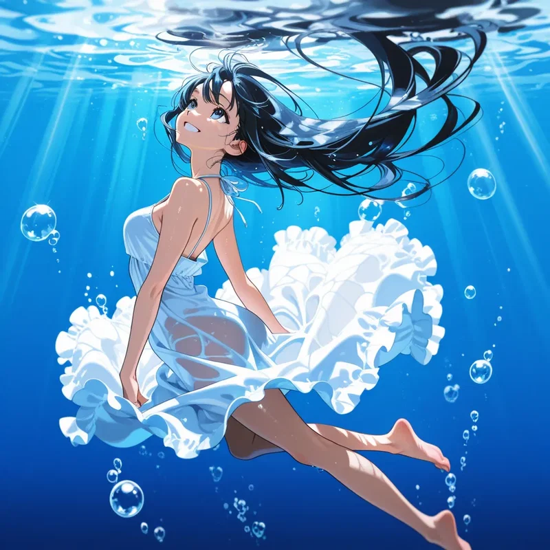水が流れ落ちる神殿と白いワンピースの女の子３