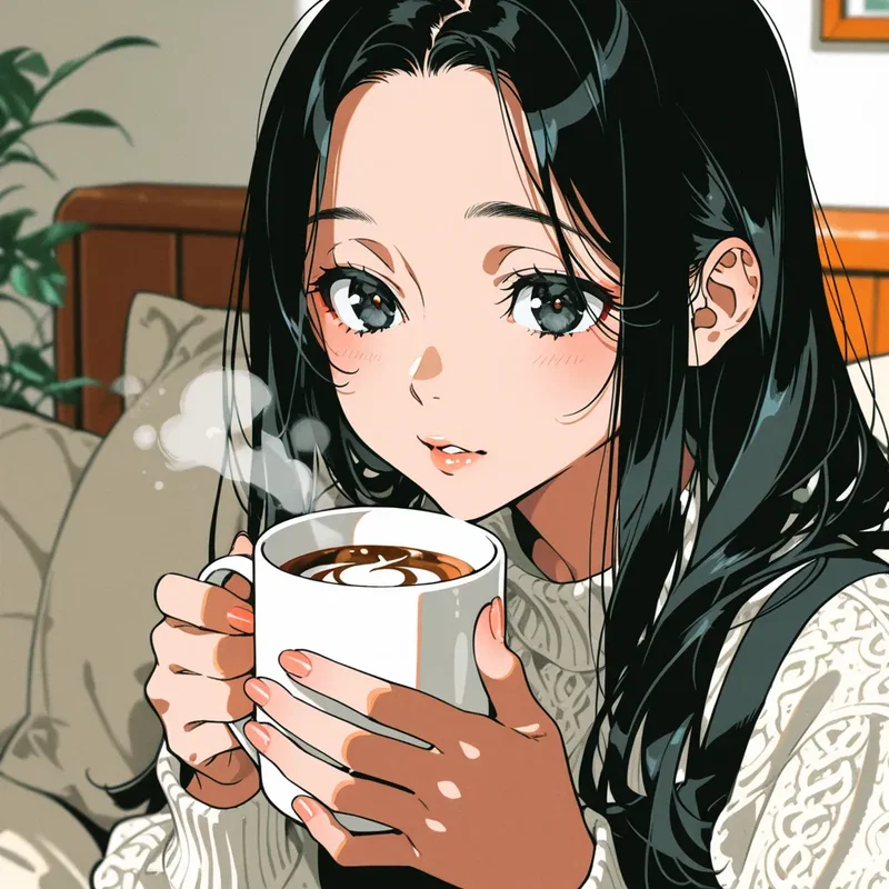 人気絵師のタグで作ったコーヒーを飲むお姉さん5