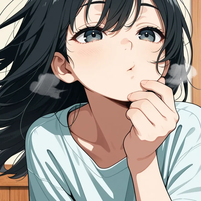 前髪に息を吹きかけ遊んでいる女の子
