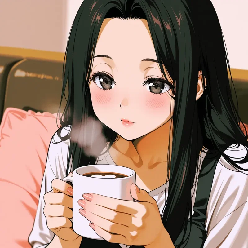 人気絵師のタグで作ったコーヒーを飲むお姉さん6