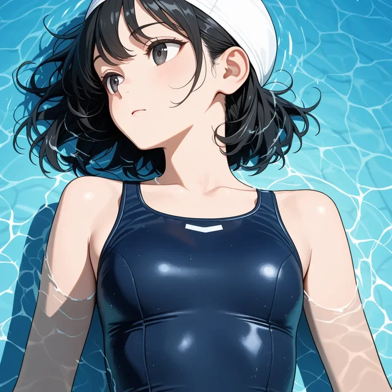 水に浮かんでる水泳部の女の子
