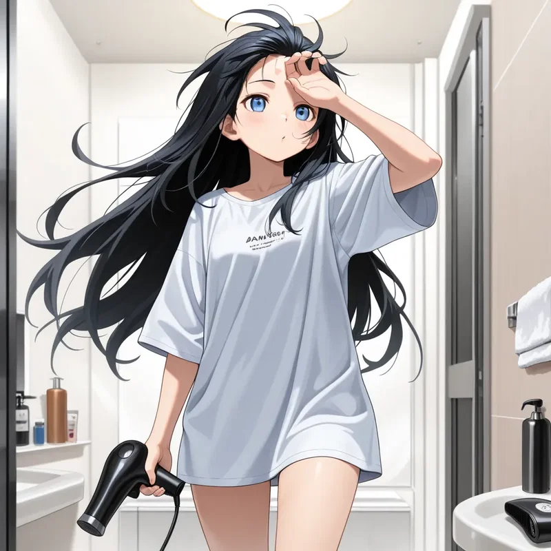 ドライヤーをかけ終わって一息ついた女の子