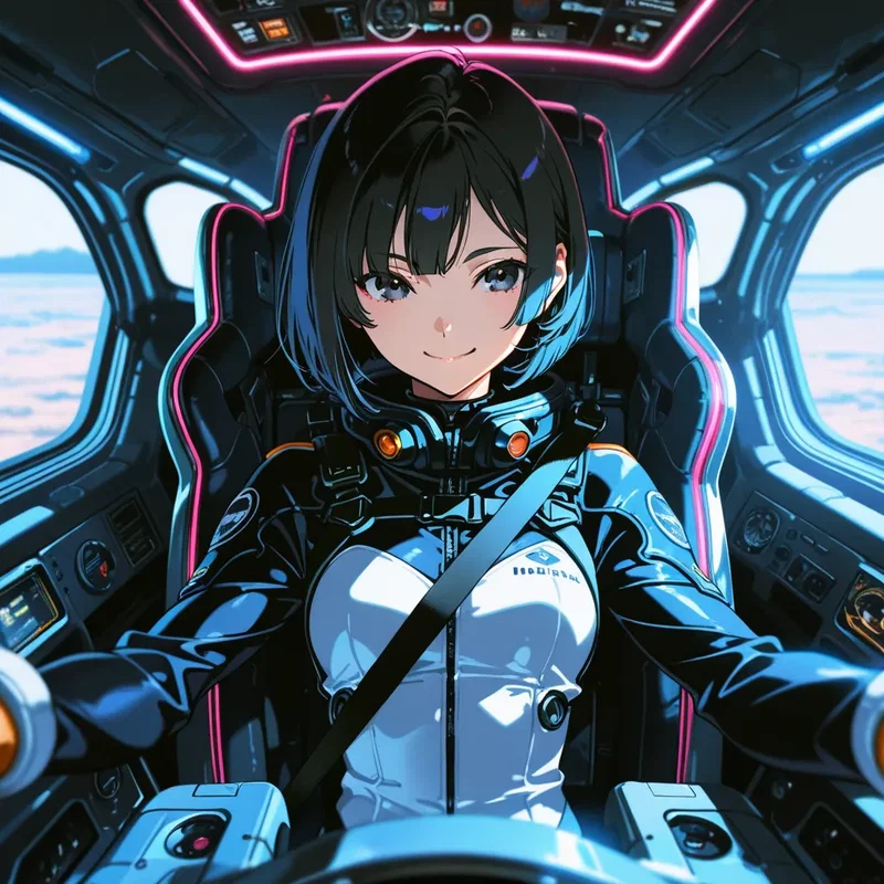 ロボットのコクピットに搭乗する少女