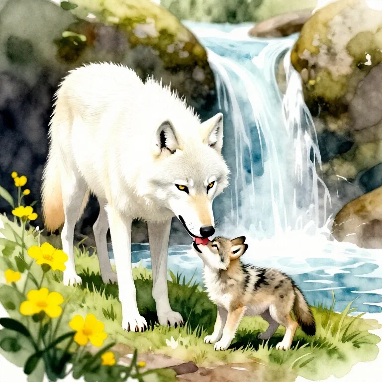 Two wolfs in front of water #2