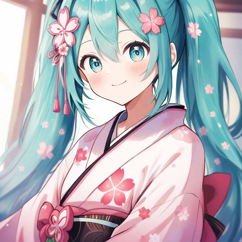 cute hatsune miku kimono cherry