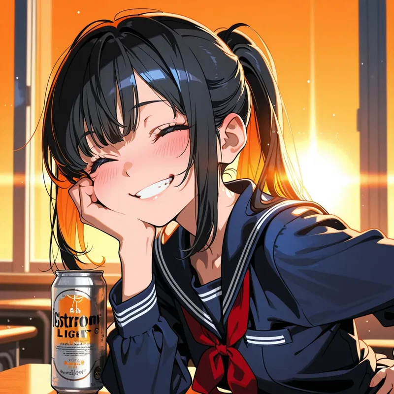 ストロング系のお酒をただのジュースだと思い間違って買ってしまい飲んでるうちに顔が赤くなっていい気持になってきた女の子