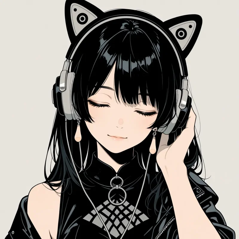 猫耳ヘッドホンで音楽を聴いてる女の子