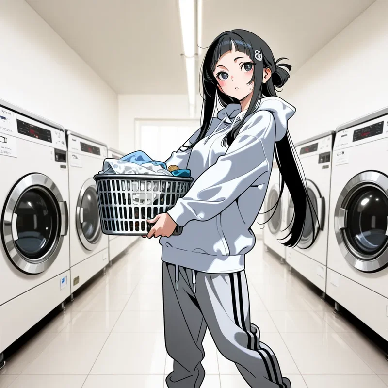 深夜の誰もいないコインランドリーで籠にたくさんの衣服を詰め込み普段見たことのないラフな格好で洗濯していた同級生の女の子