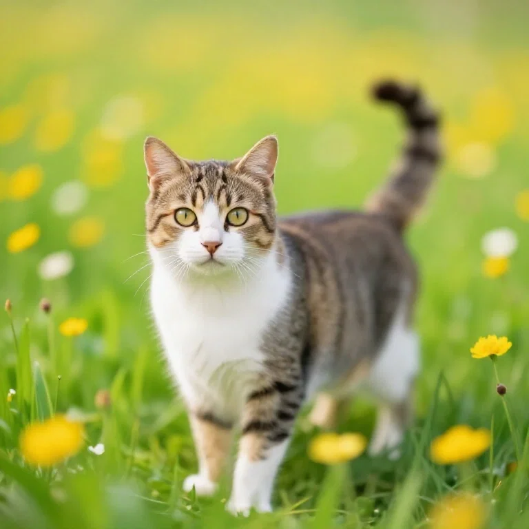cat on a flower meadow