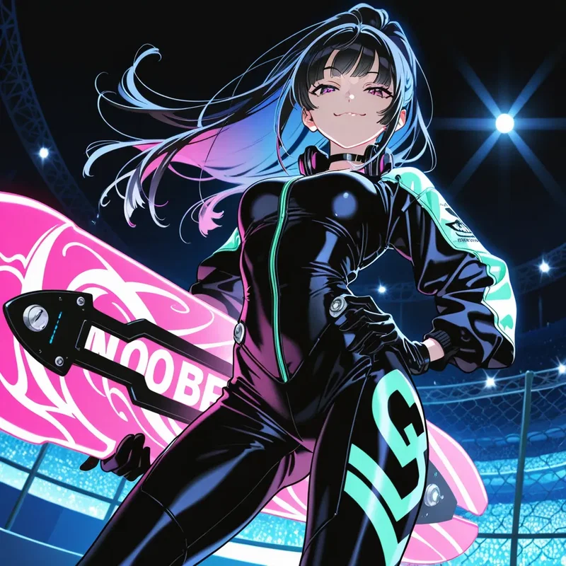 ホバーボードレースに出場しているレーサーの女の子