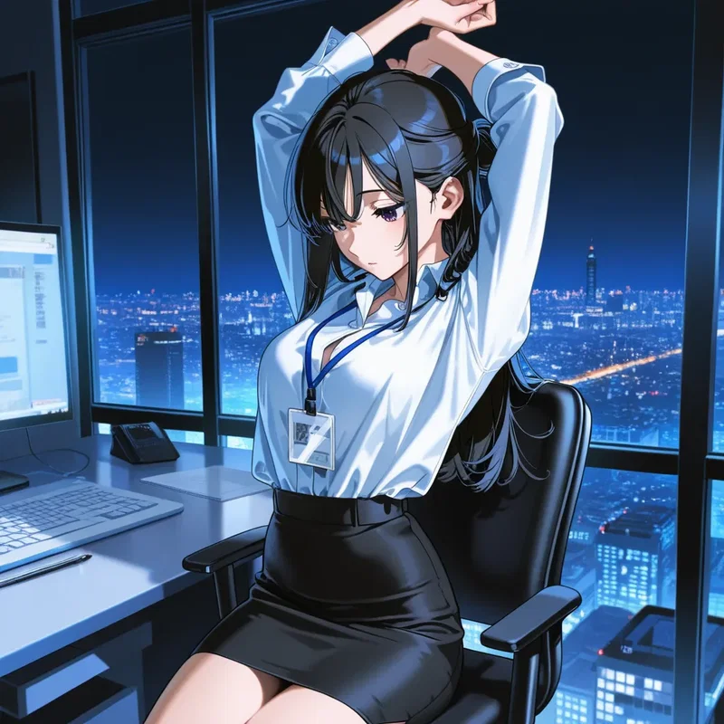 本日の仕事を終え背伸びをする会社員のお姉さん