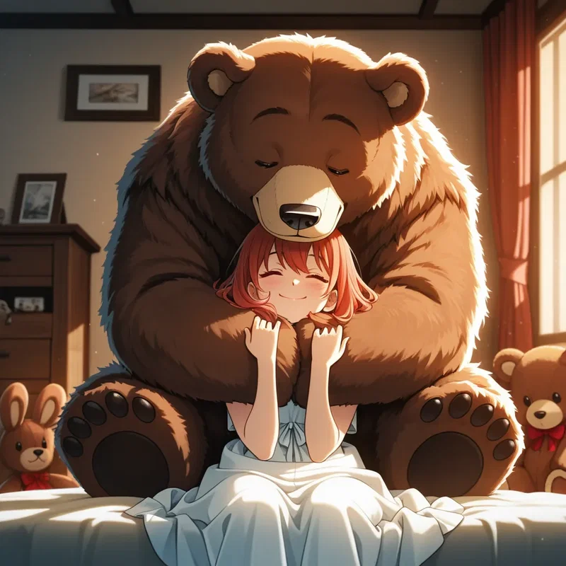 巨大テディベアが大好きな女の子