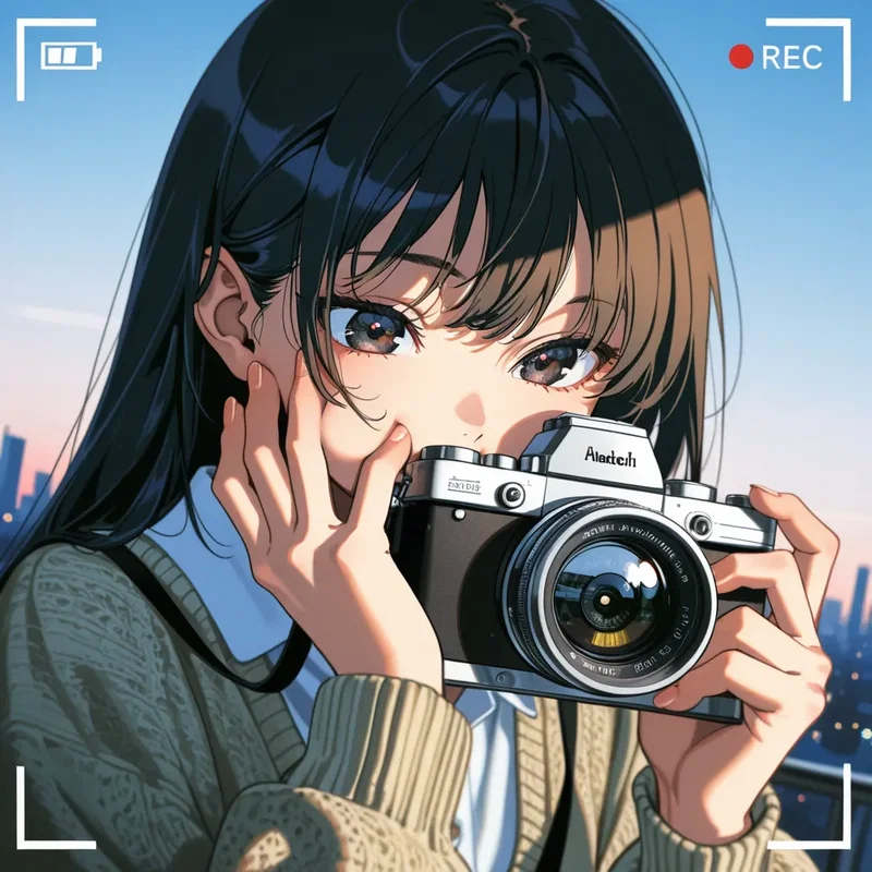 一眼レフカメラで何を取ろうか考え中の彼女を撮ってる俺