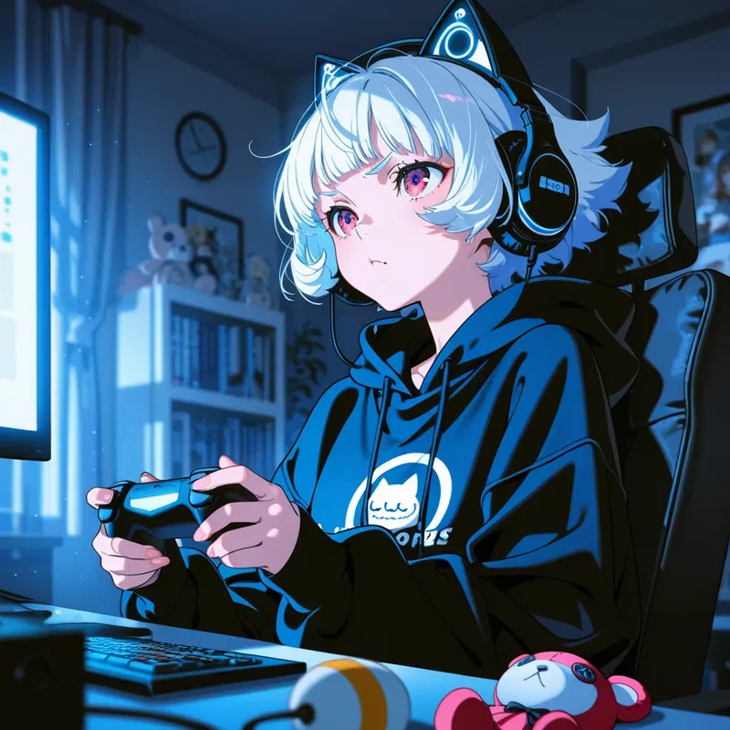 ゲームに熱中する女の子