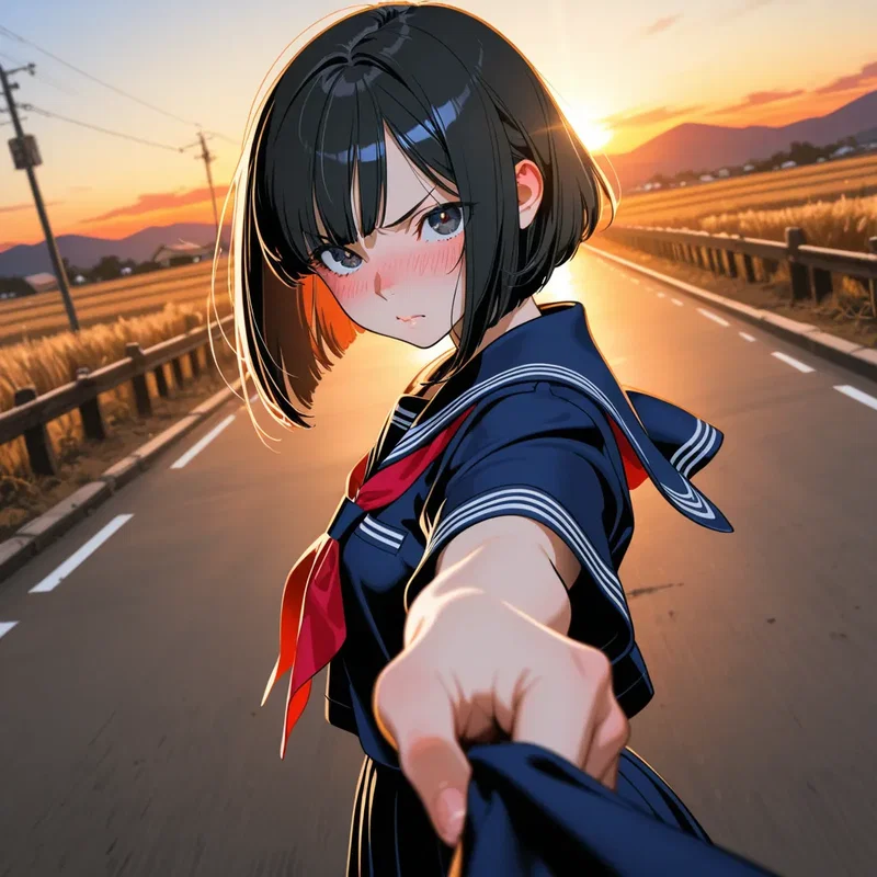 「待ちなさいよ」と突然服の裾を掴んできた、頬を赤らめ何か言いたげなツンデレ少女